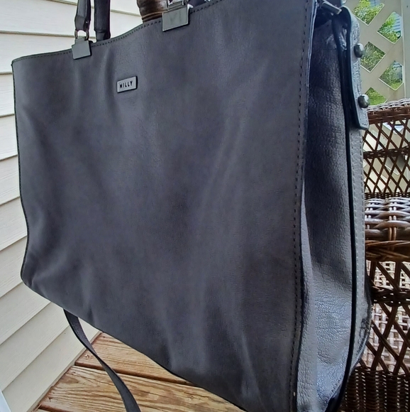 AUTH MILLY GUNMETAL GRAY CHAINLINKED XL LEATHER SATCHEL HANDBAG W/ LONG STRAP! - Picture 8 of 16